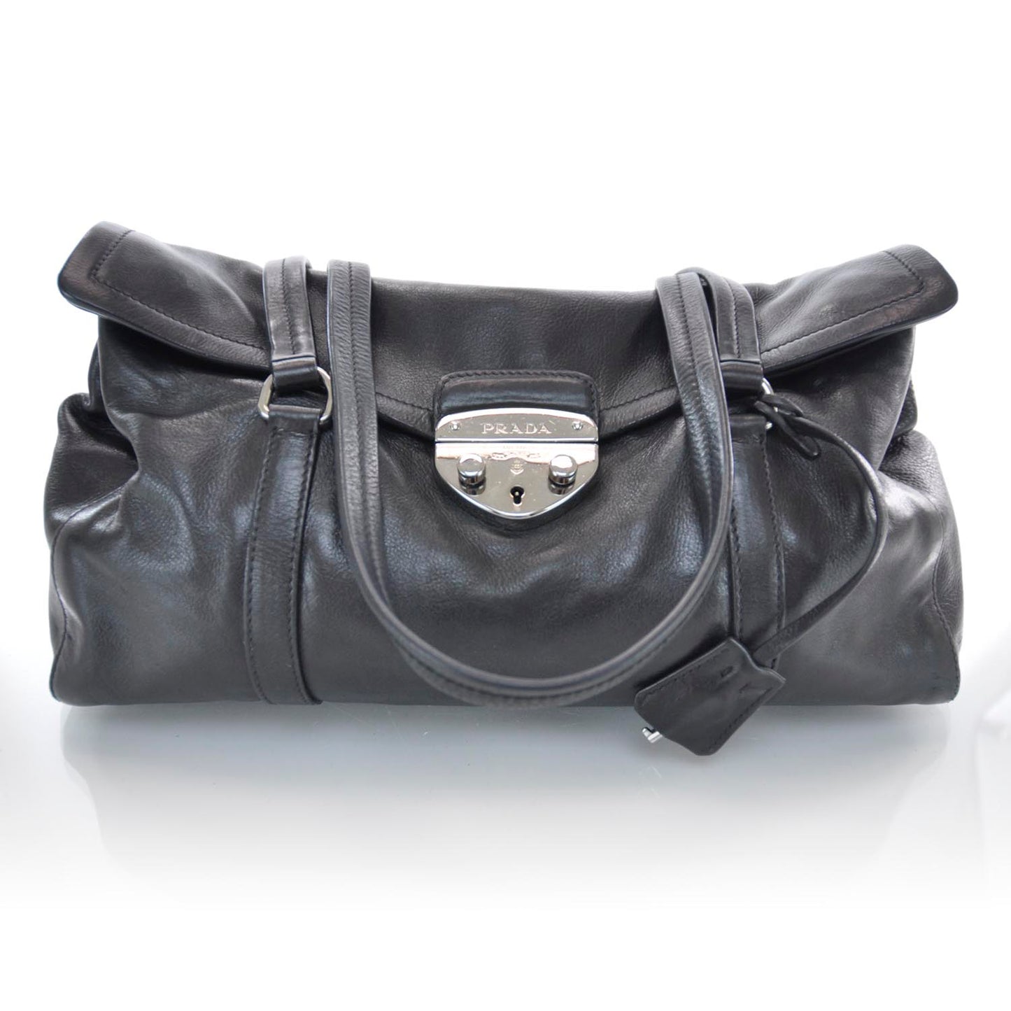 Royal Calf Easy Foldover Pushlock Satchel Black