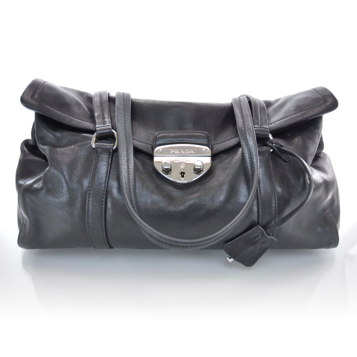 Prada Royal Calf Easy Foldover Pushlock Satchel Black 1 of 8