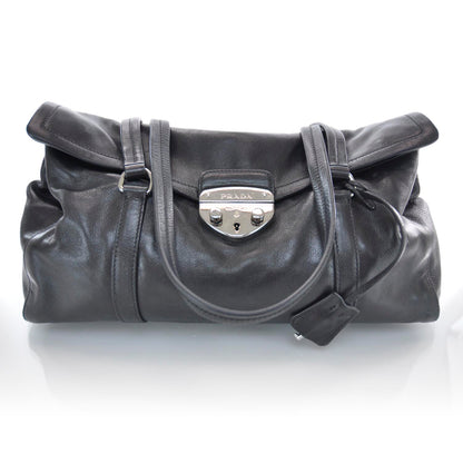 Prada Royal Calf Easy Foldover Pushlock Satchel Black 1 of 8