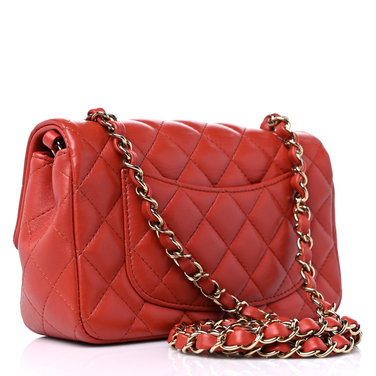 Lambskin Quilted Mini Rectangular Flap Brown