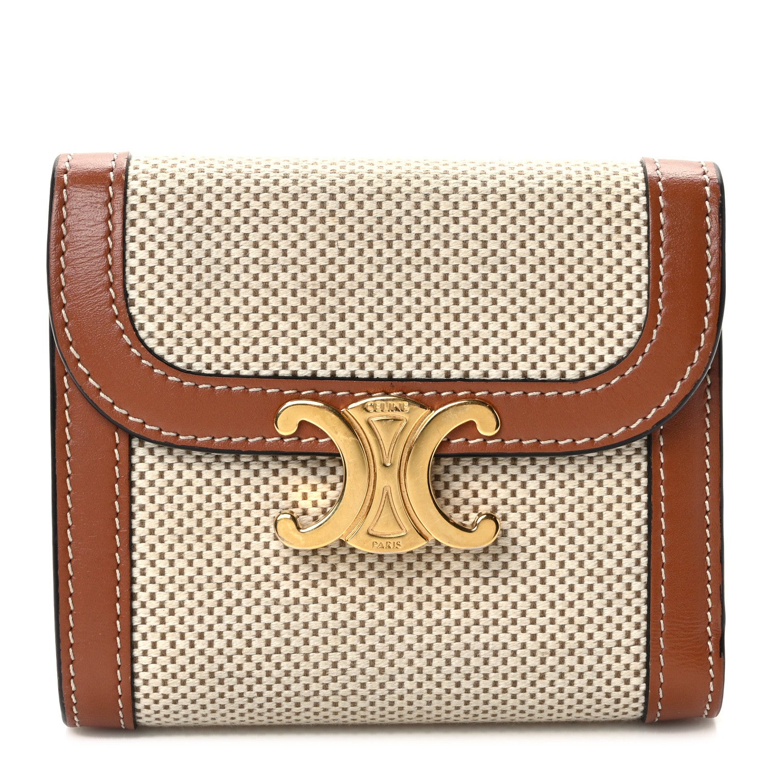 Celine Textile Calfskin Small Triomphe Wallet Natural Tan 1 of 8