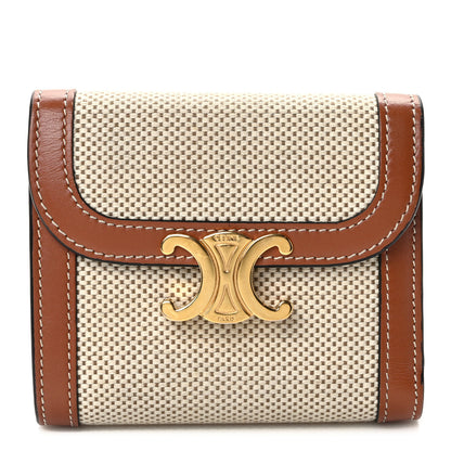Celine Textile Calfskin Small Triomphe Wallet Natural Tan 1 of 8