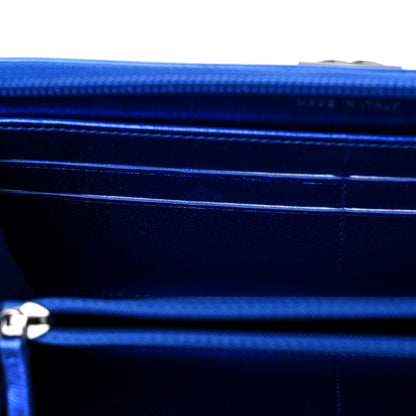 Chanel Metallic Patent Calfskin Quilted Boy L-Gusset Zip Wallet Blue 11 of 13