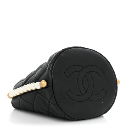 Chanel Calfskin Quilted Pearl Mini About Pearls Drawstring Bucket Bag Black 5 of 9