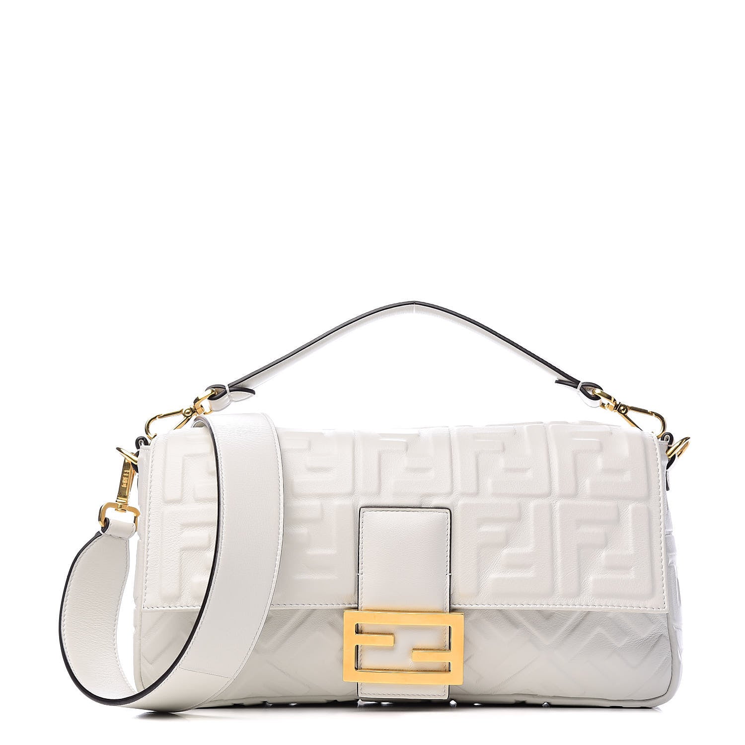 Fendi Nappa FF 1974 Embossed Large Baguette White 1 of 10