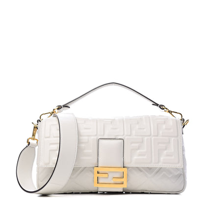 Fendi Nappa FF 1974 Embossed Large Baguette White 1 of 10