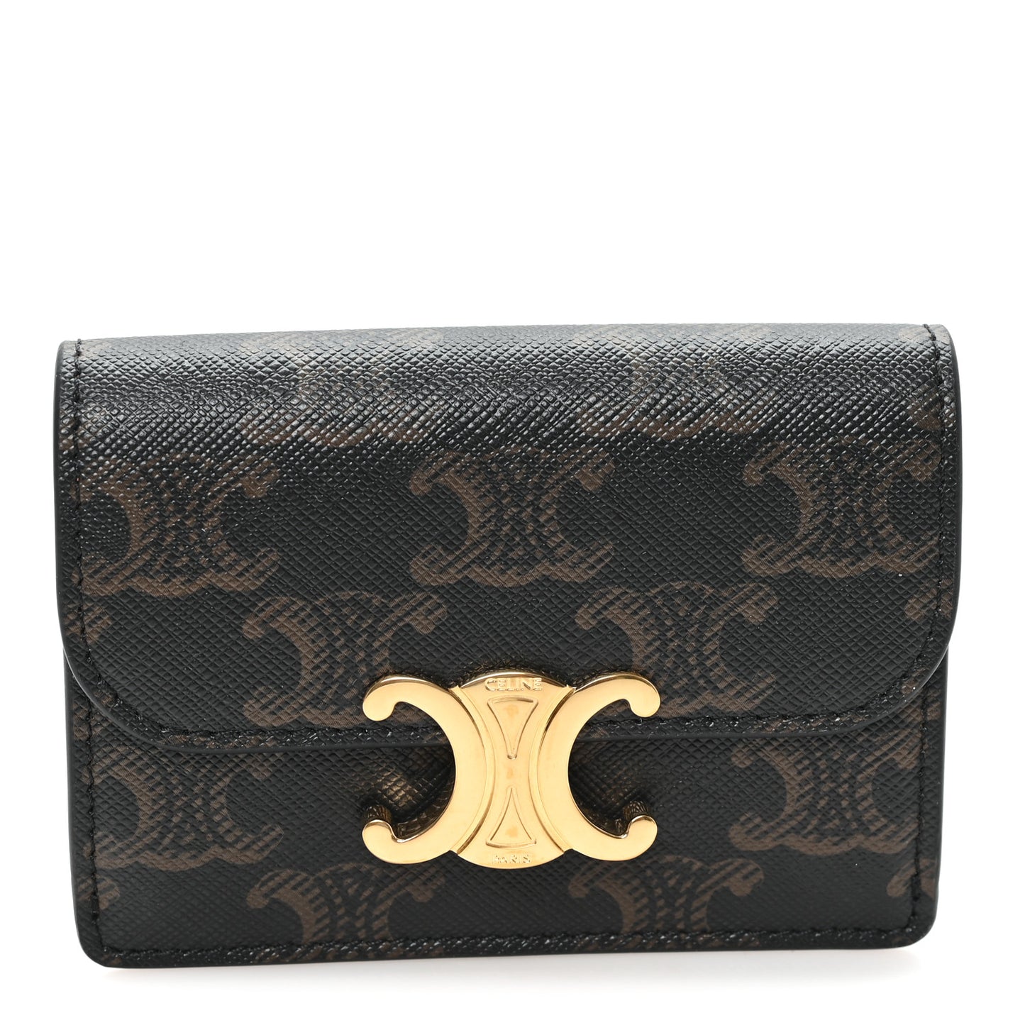 Triomphe Canvas Calfskin Flap Card Holder Tan