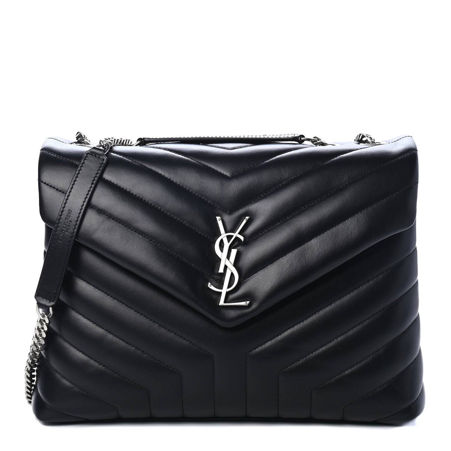 Calfskin Y Quilted Monogram Medium Loulou Chain Satchel Black