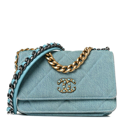 Chanel Denim Quilted Chanel 19 Wallet On Chain WOC Neon Blue 1 of 8