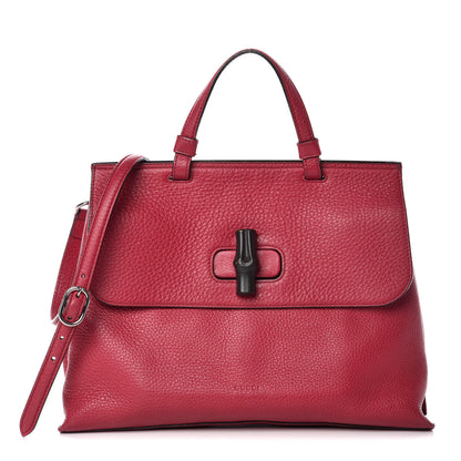 Gucci Pebbled Calfskin Medium Bamboo Daily Top Handle Bag Petunia 1 of 16