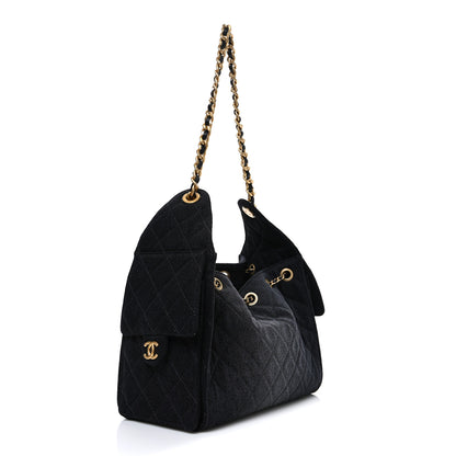 Chanel Washed Denim Quilted Small Chanel 25 Handbag Black 3 of 10