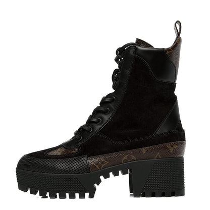 Louis Vuitton Suede Calfskin Monogram Laureate Platform Desert Boots 35.5 Black 1 of 5