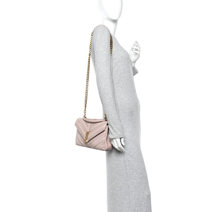 Saint Laurent Calfskin Suede Matelasse Chevron Medium Monogram College Bag Rose Poudre 2 of 9