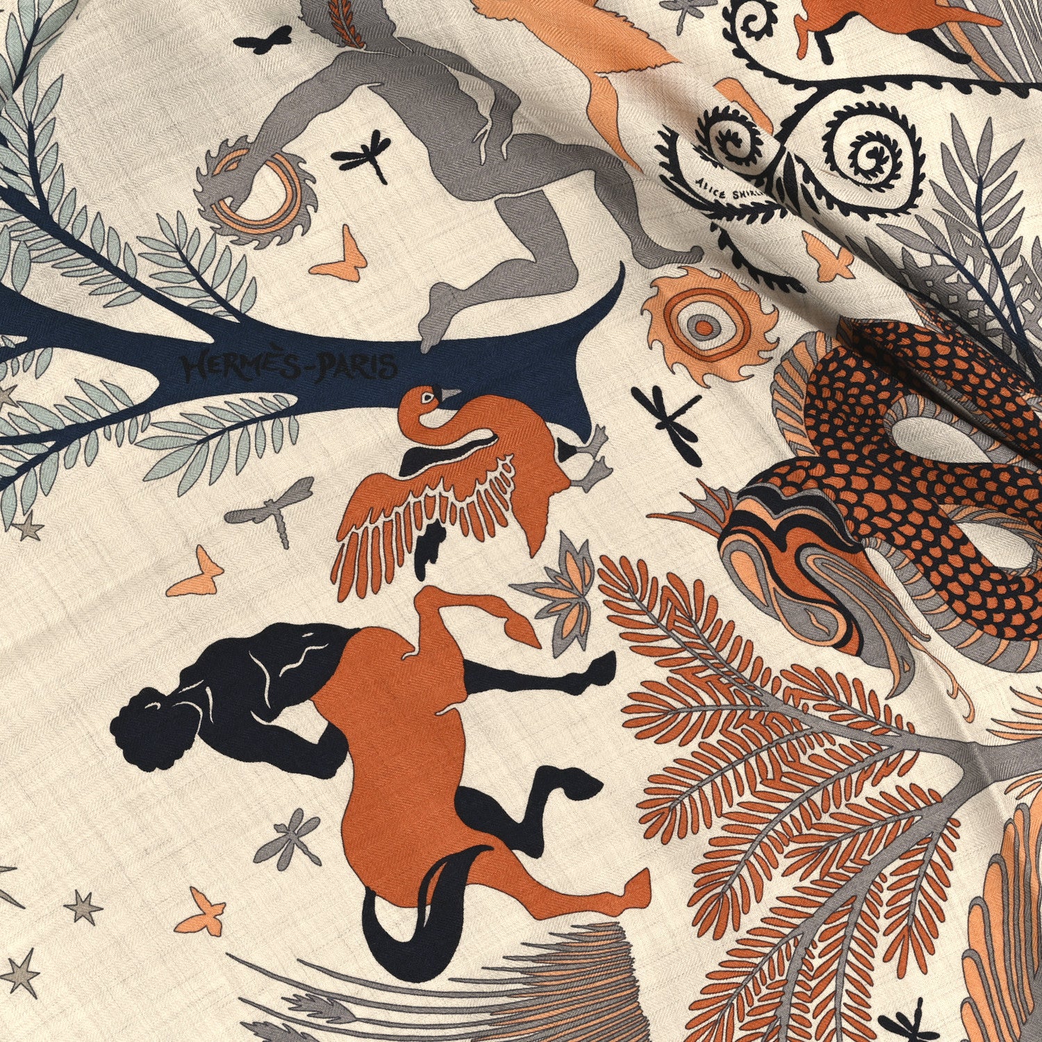 Hermes Cashmere Silk Sous Le Charme d'Orphee Shawl 140 Naturel Terracotta 3 of 4