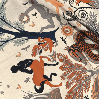 Hermes Cashmere Silk Sous Le Charme d'Orphee Shawl 140 Naturel Terracotta 3 of 4