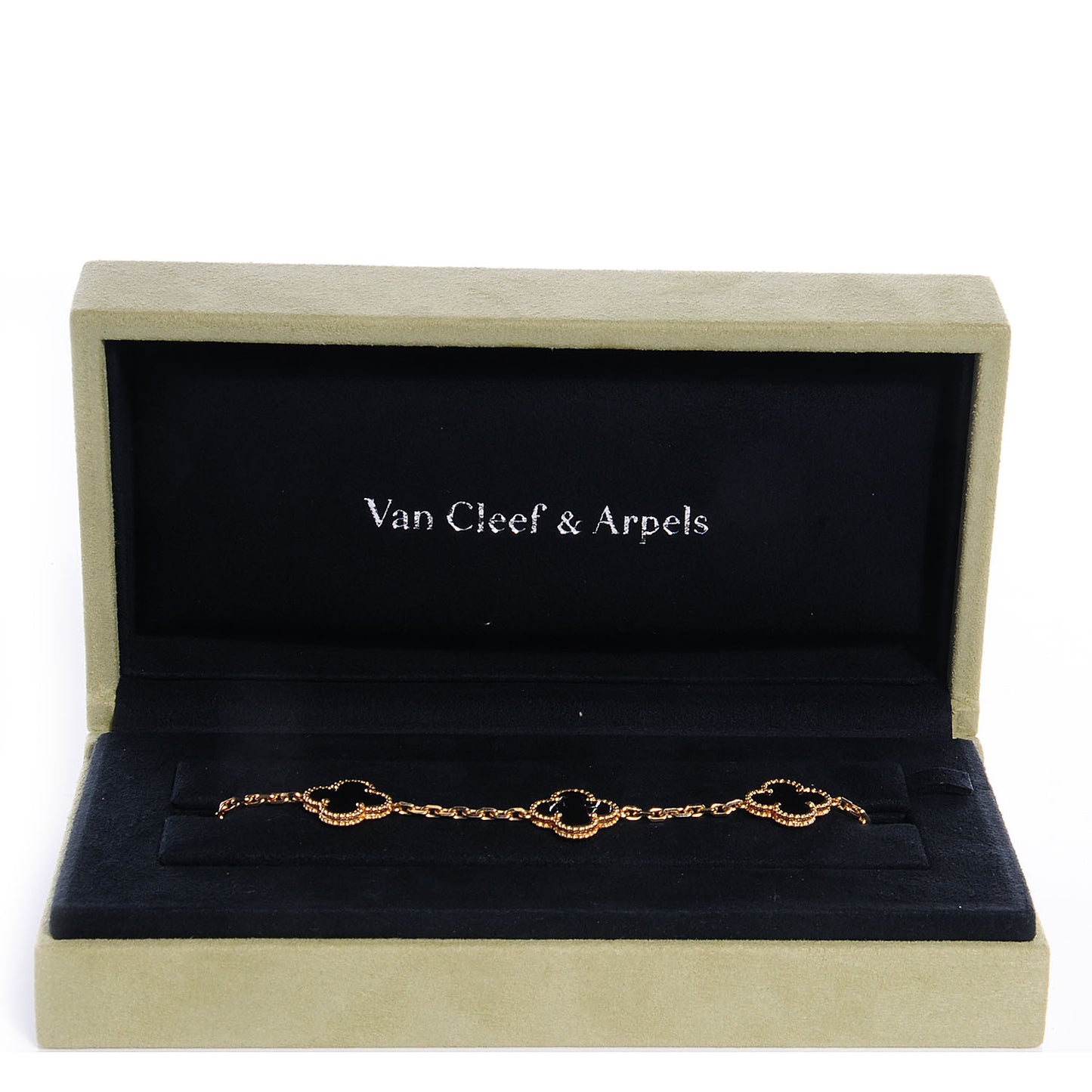 18K Yellow Gold Black Onyx 5 Motifs Vintage Alhambra Bracelet