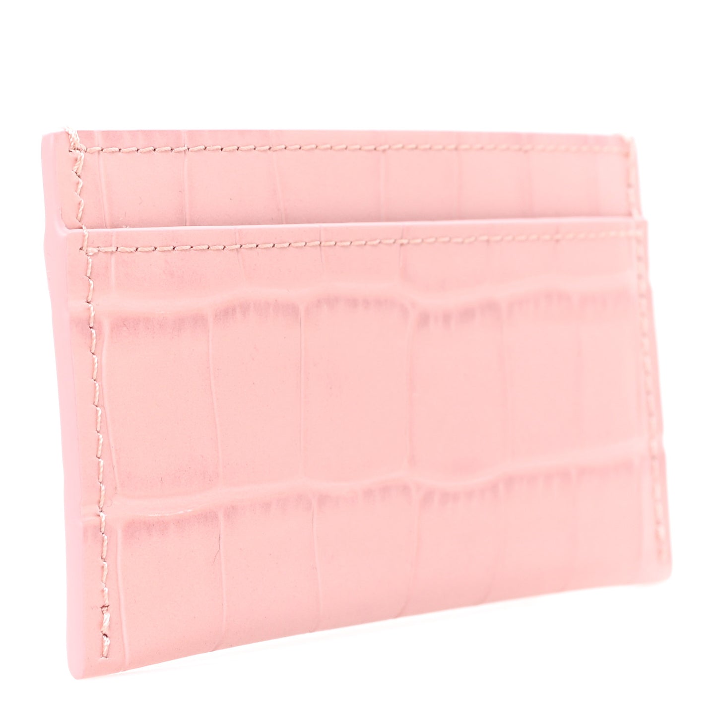 Calfskin Crocodile Embossed Crococo Card Holder Light Pink