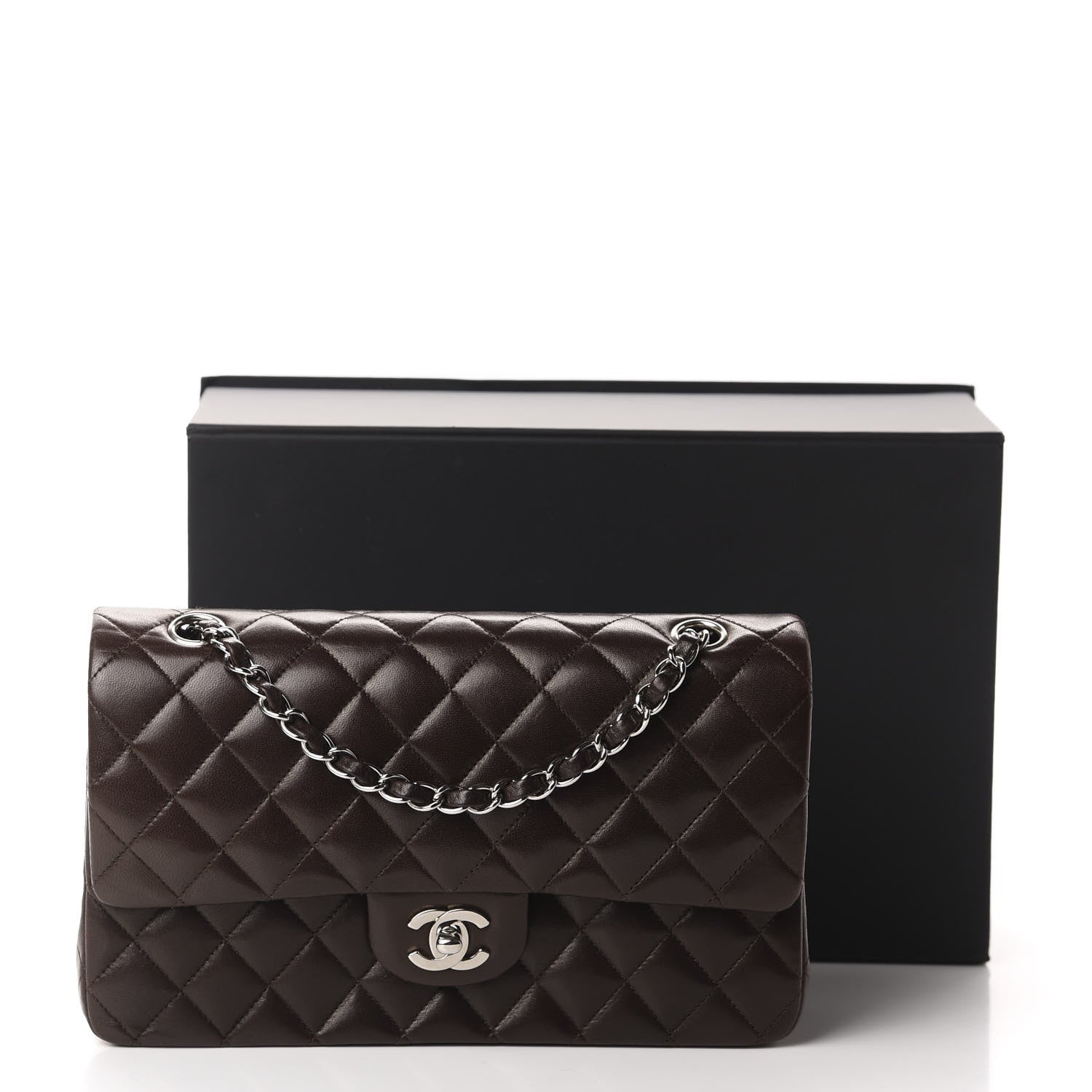Chanel Lambskin Quilted Medium Double Flap Dark Brown 12 of 12