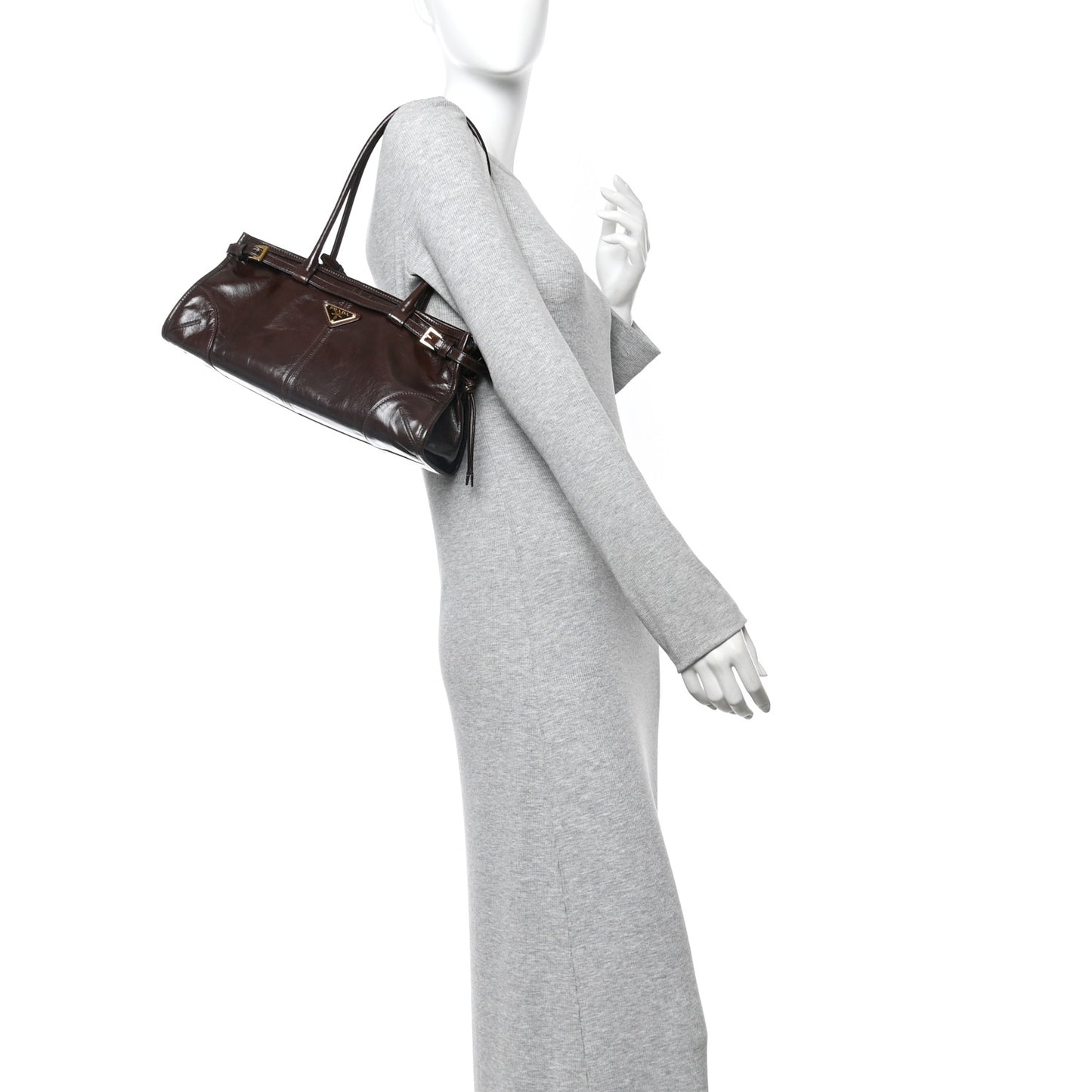 Glossy Calfskin Triangle Medium Bonnie Shoulder Bag Dark Brown