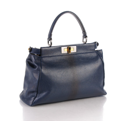 Fendi Goatskin Zucca Medium Peekaboo Iconic Satchel Blue Tobacco Black 3 of 7