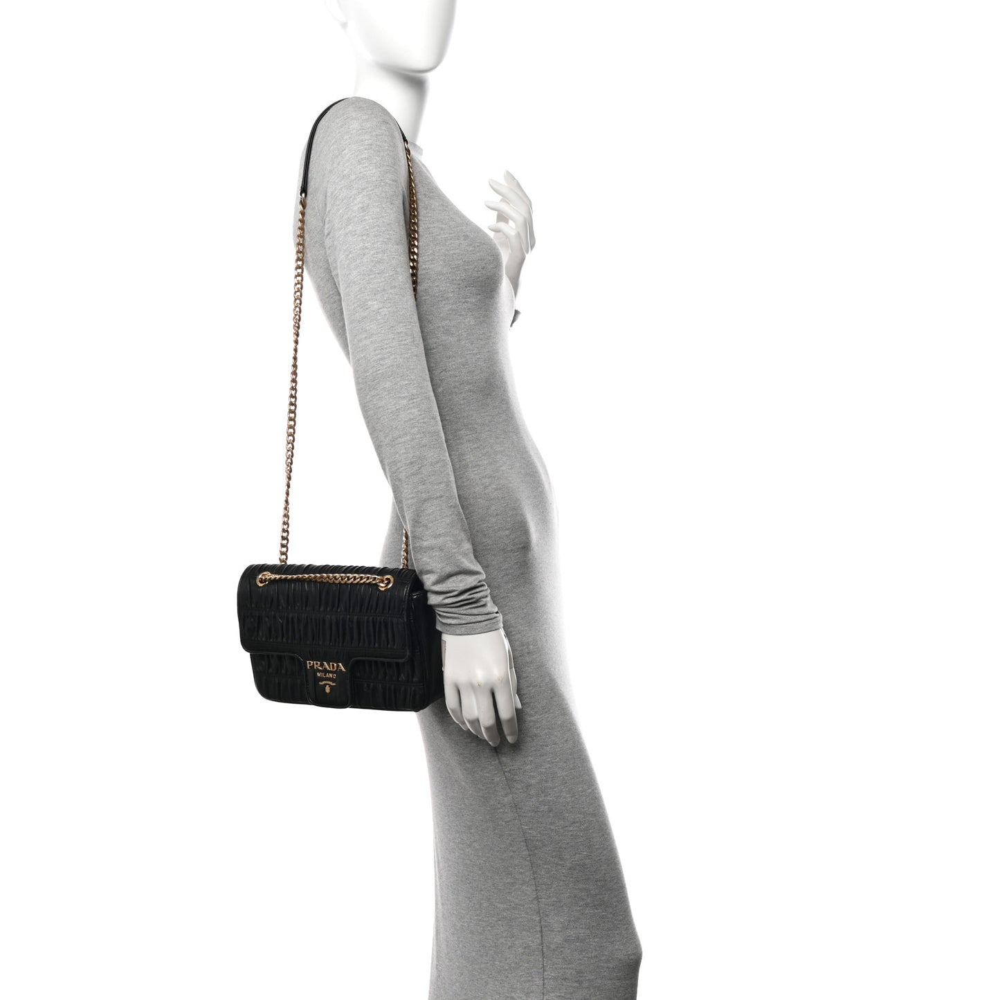 Nappa Gaufre Medium Chain Flap Shoulder Bag Black