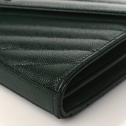 Saint Laurent Grain De Poudre Matelasse Chevron Monogram Chain Wallet Dark Green 7 of 8
