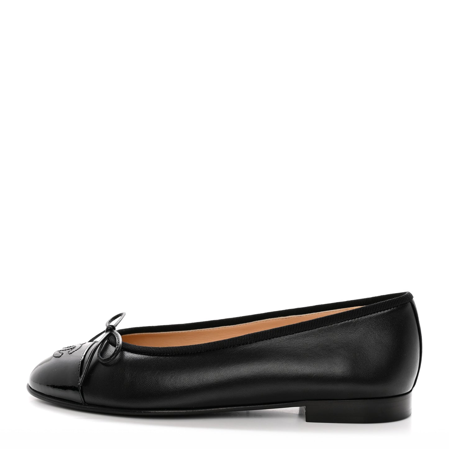 Lambskin Patent Cap Toe CC Ballerina Flats 37 Black