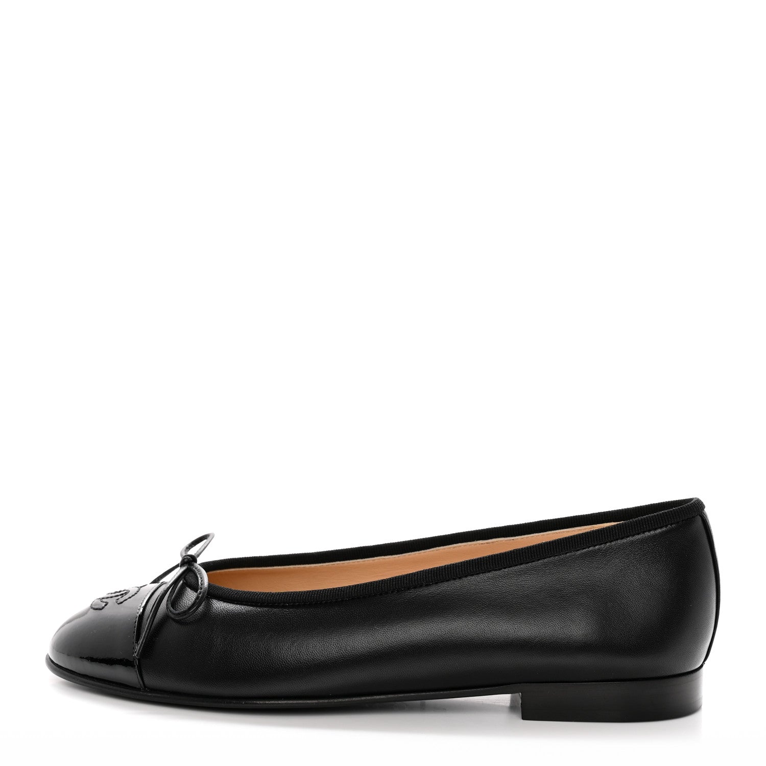 Chanel Lambskin Patent Cap Toe CC Ballerina Flats 37 Black 1 of 12