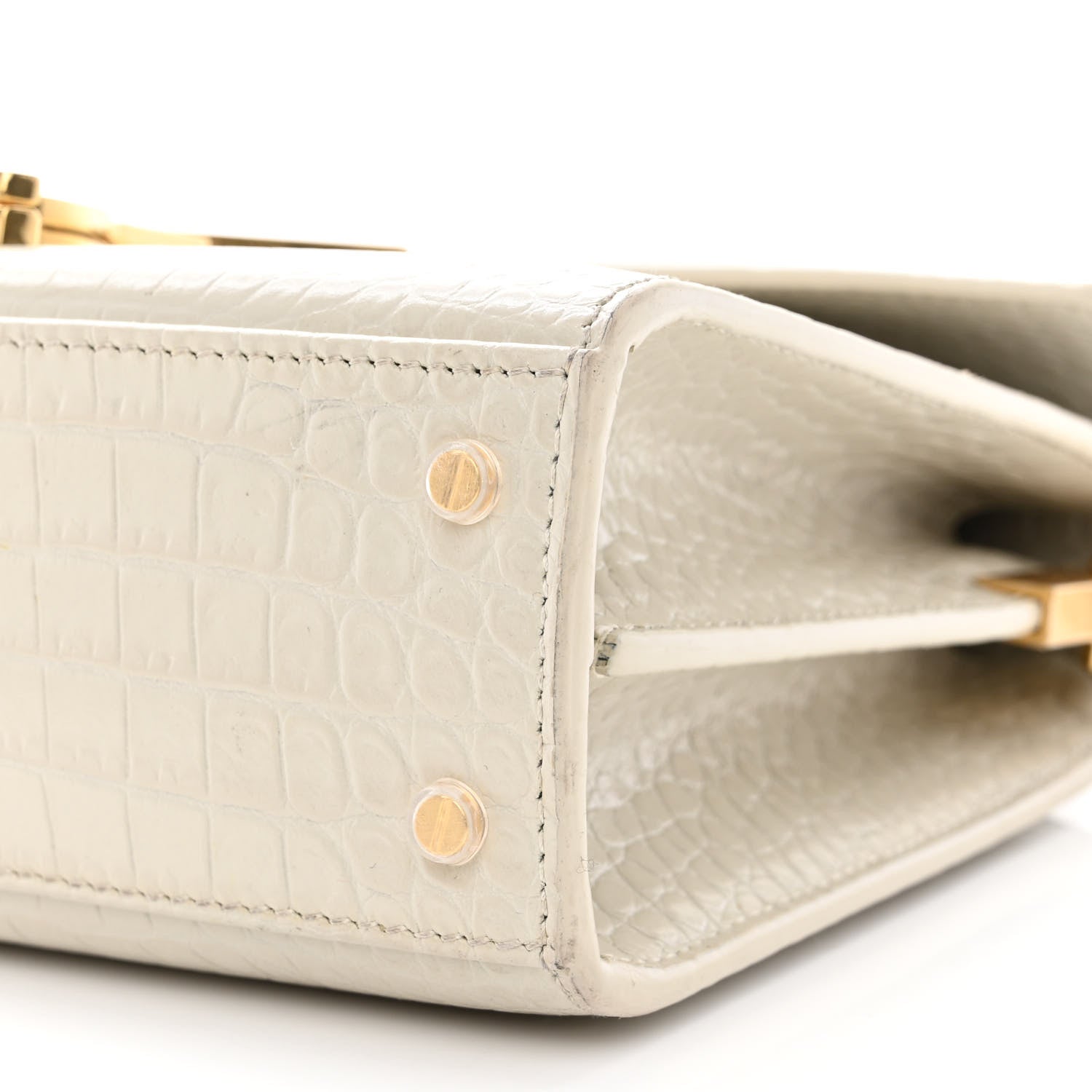 Saint Laurent Crocodile Embossed Mini Classic Monogram Cassandra Top Handle Crema Soft 10 of 17