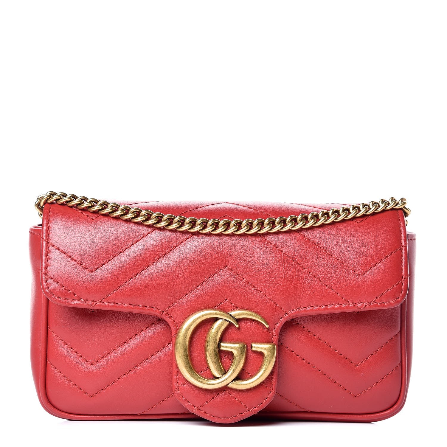 Gucci Calfskin Matelasse Super Mini GG Marmont Shoulder Bag Hibiscus Red 1 of 8