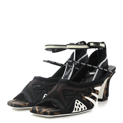 Fendi Technical Mesh FF FFreedom Patchwork Low Heel Peep Toe Sandals 40 Tobacco Black Asfalto 3 of 8