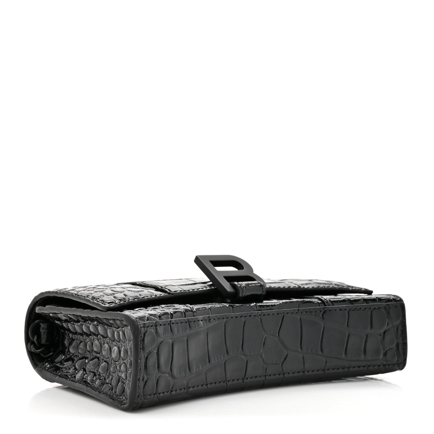 Shiny Calfskin Monochrome Crocodile Embossed Hourglass Chain Bag Black