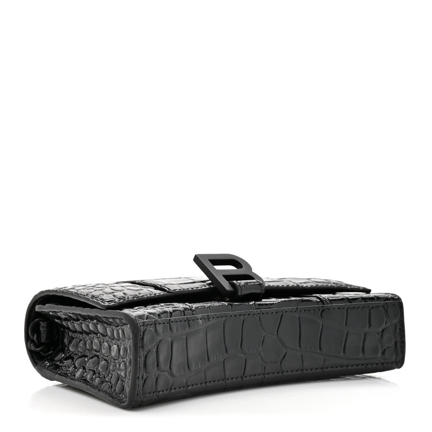 Balenciaga Shiny Calfskin Monochrome Crocodile Embossed Hourglass Chain Bag Black 6 of 23