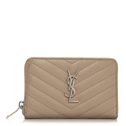 Saint Laurent Grain De Poudre Matelasse Chevron Monogram Zip Around Wallet Beige 1 of 9
