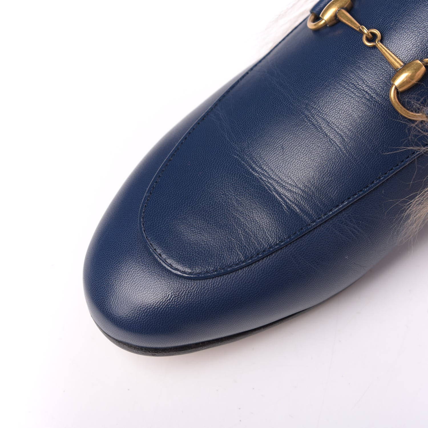 Gucci Malaga Kid Fur Womens Princetown Slippers 39 Blue Agata 9 of 10