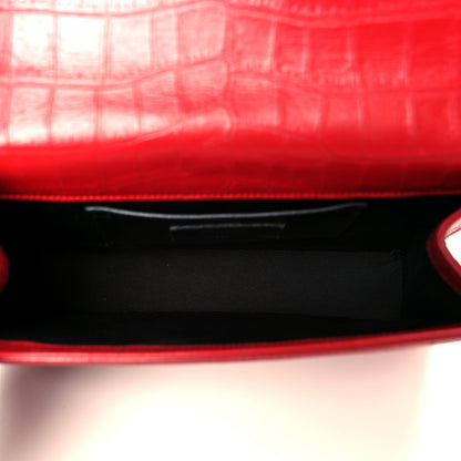 Saint Laurent Calfskin Crocodile Embossed Medium Classic Monogram Kate Tassel Satchel New Red 5 of 11
