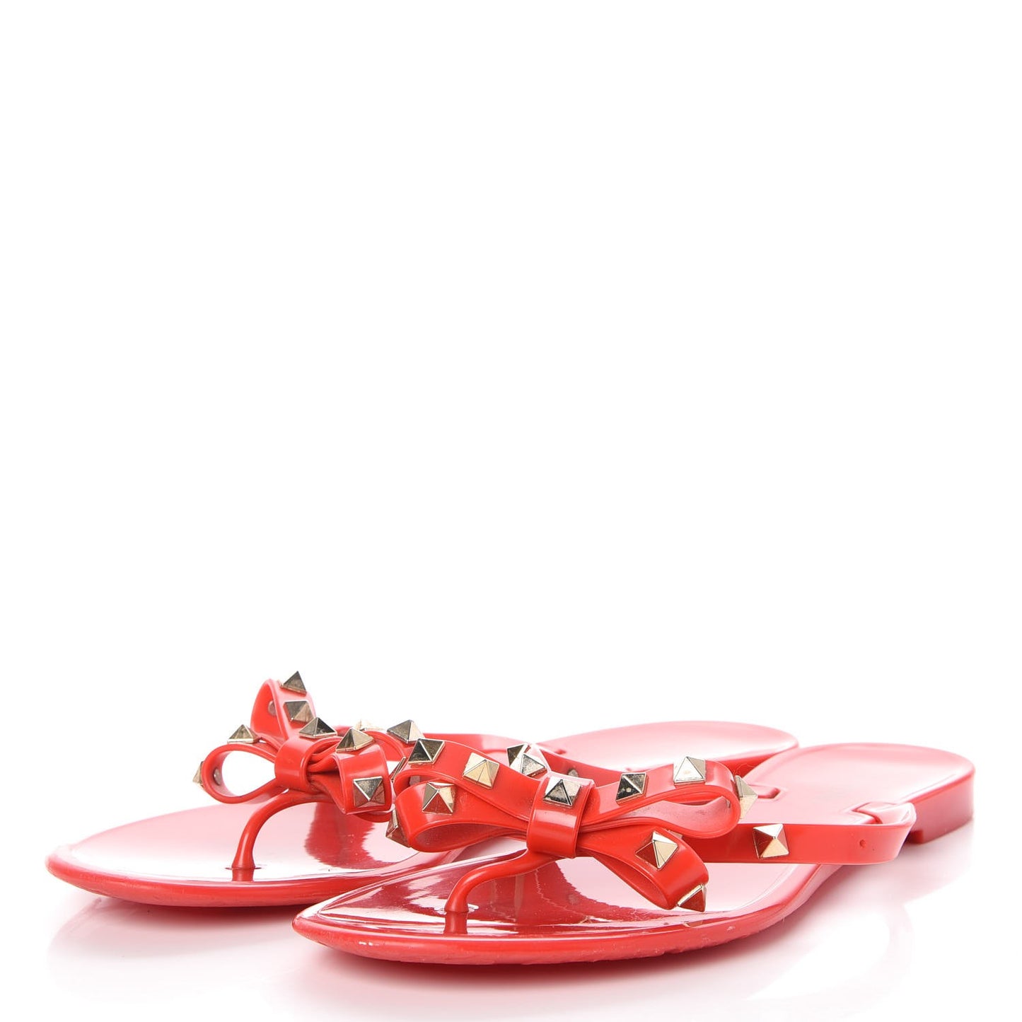 PVC Jelly Rockstud Bow Thong Sandals 41 Rosso Valentino