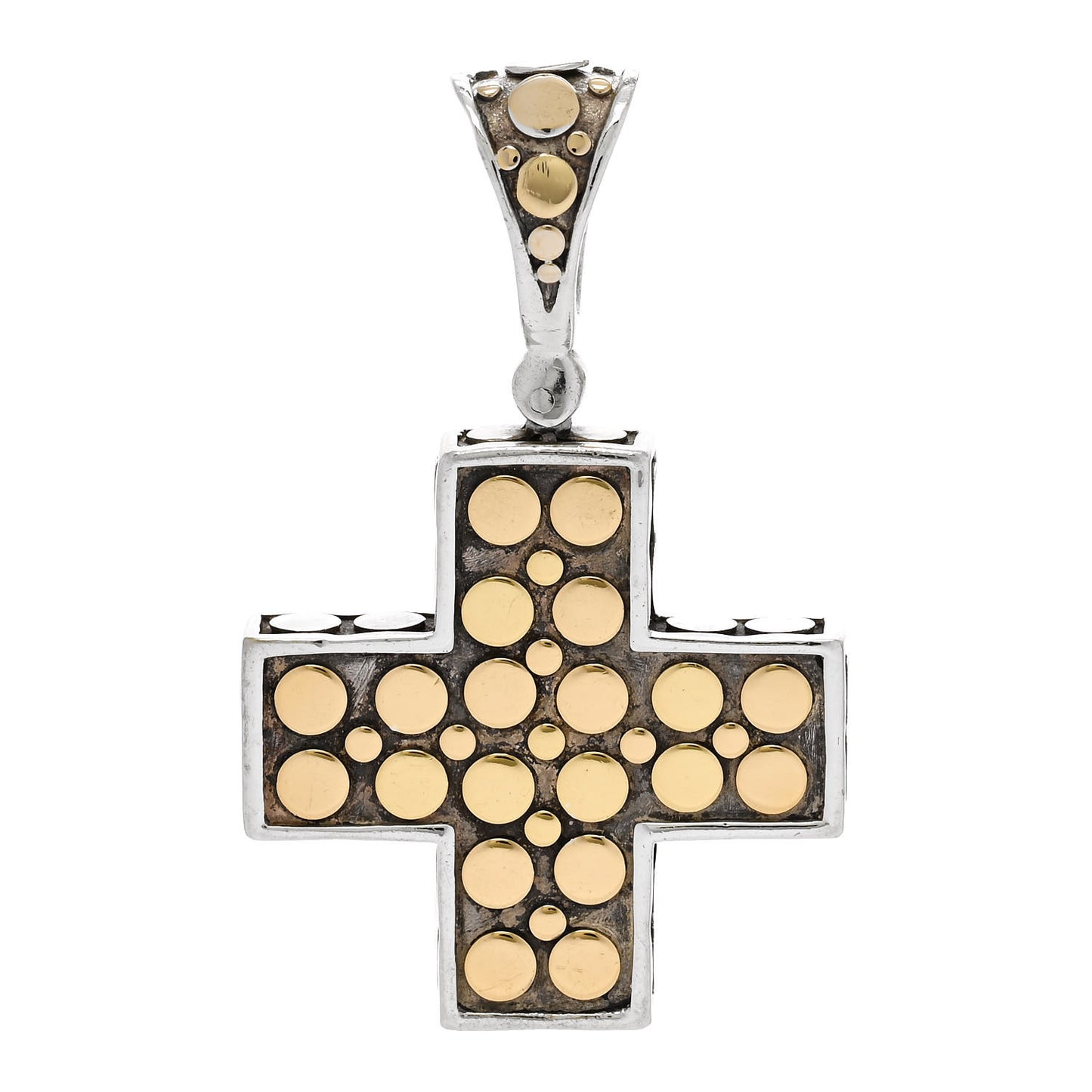 Sterling Silver 18K Yellow Gold Dot Cross Pendant