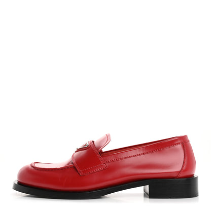 Prada Spazzolato Metal Triangle Logo 20mm Loafers 38 38 Scarlotto 1 of 18