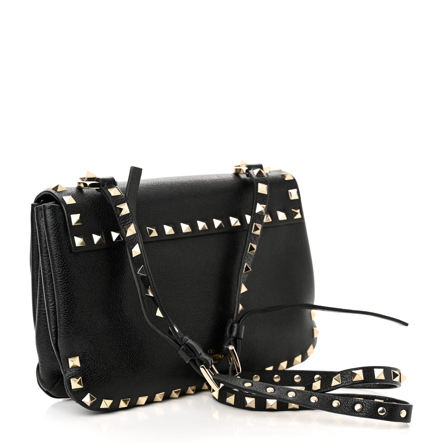 Pebbled Calfskin Small Rockstud Flap Crossbody Bag Black