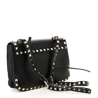 Valentino Garavani Pebbled Calfskin Small Rockstud Flap Crossbody Bag Black 3 of 9