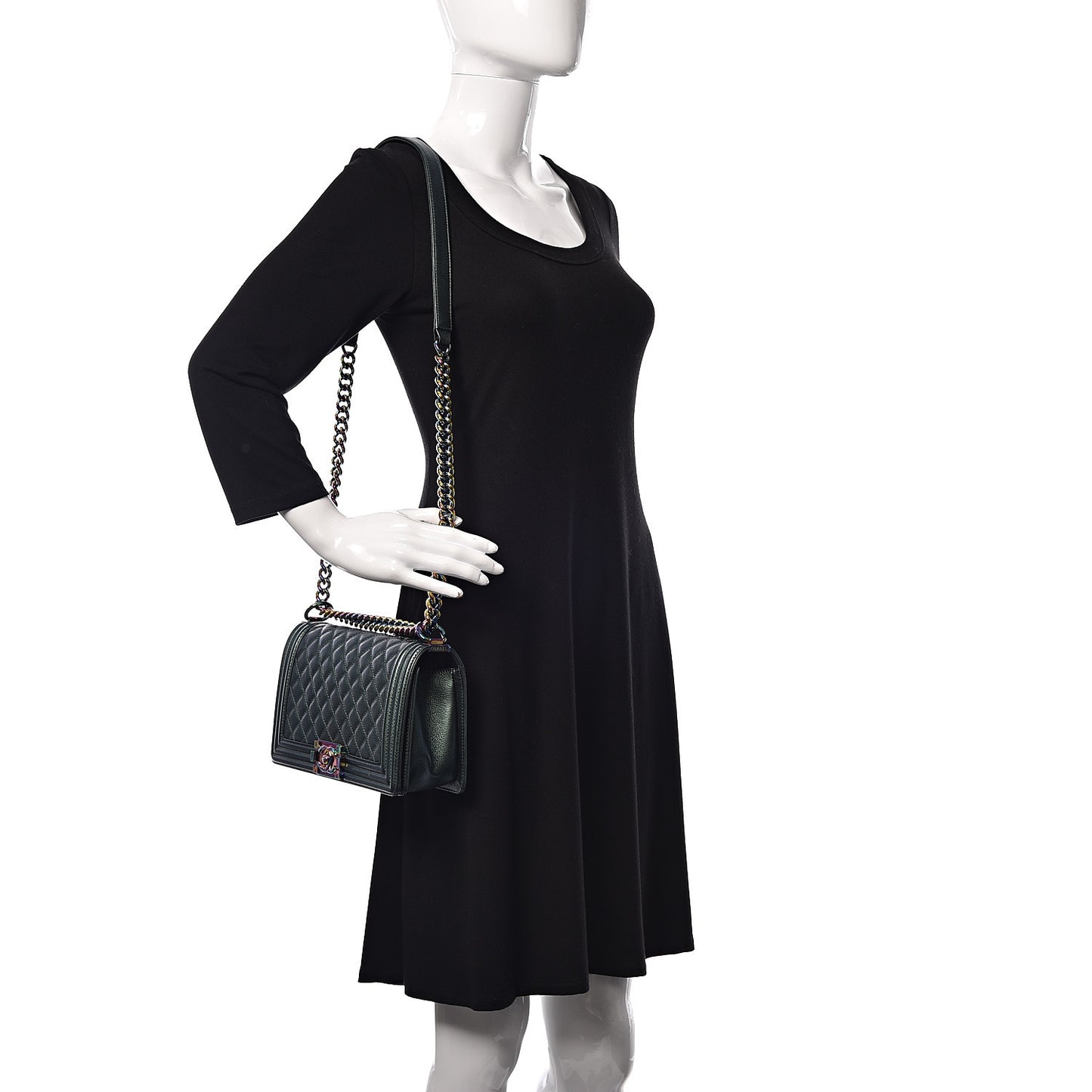 Iridescent Goatskin Quilted Medium Boy Flap Green