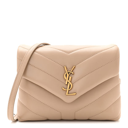Saint Laurent Calfskin Y Quilted Monogram Toy Loulou Crossbody Bag Dark Beige 1 of 10