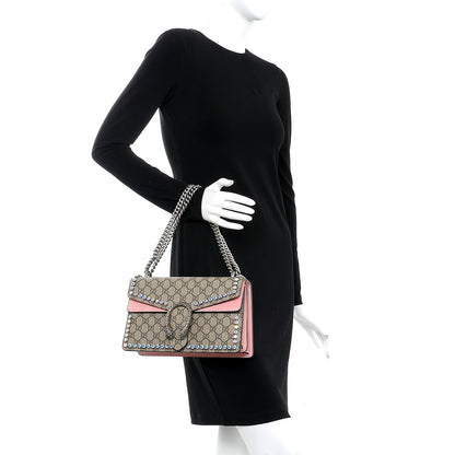 Gucci GG Supreme Monogram Suede Crystal Small Dionysus Shoulder Bag Beige Ebony Light Peonia 3 of 10