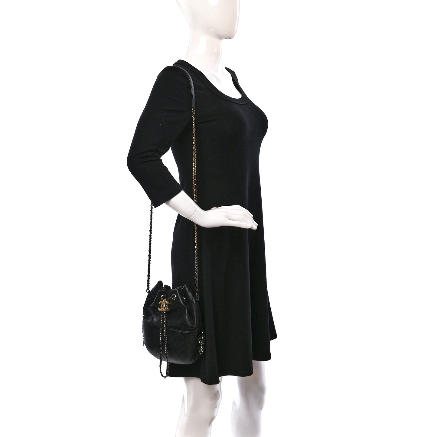 Calfskin Quilted Small Gabrielle Bucket Black