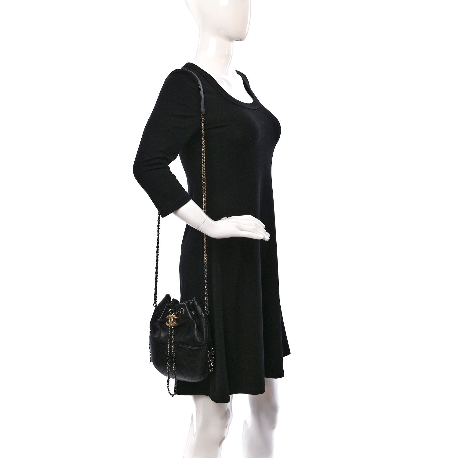 Chanel Calfskin Quilted Small Gabrielle Bucket Black 2 of 10