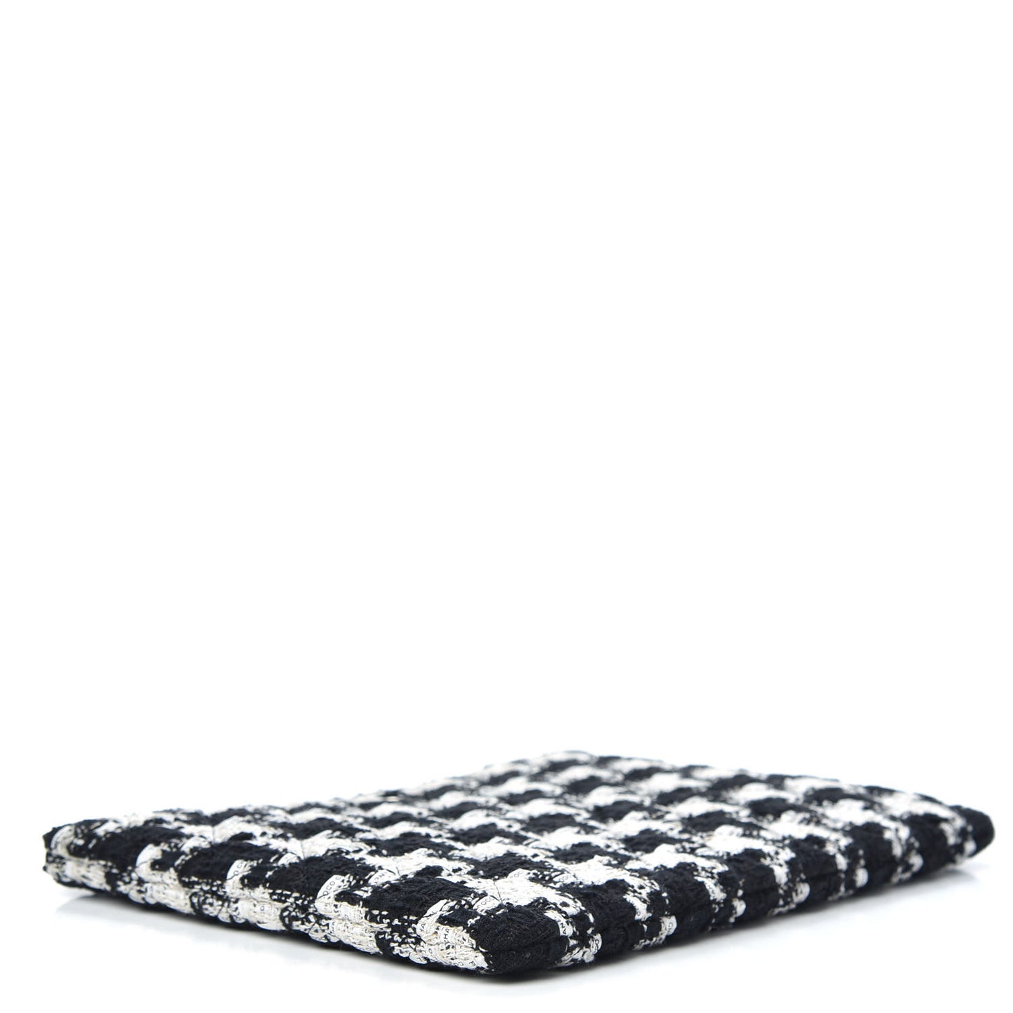 Tweed Quilted Medium Cosmetic Pouch Black Ecru White