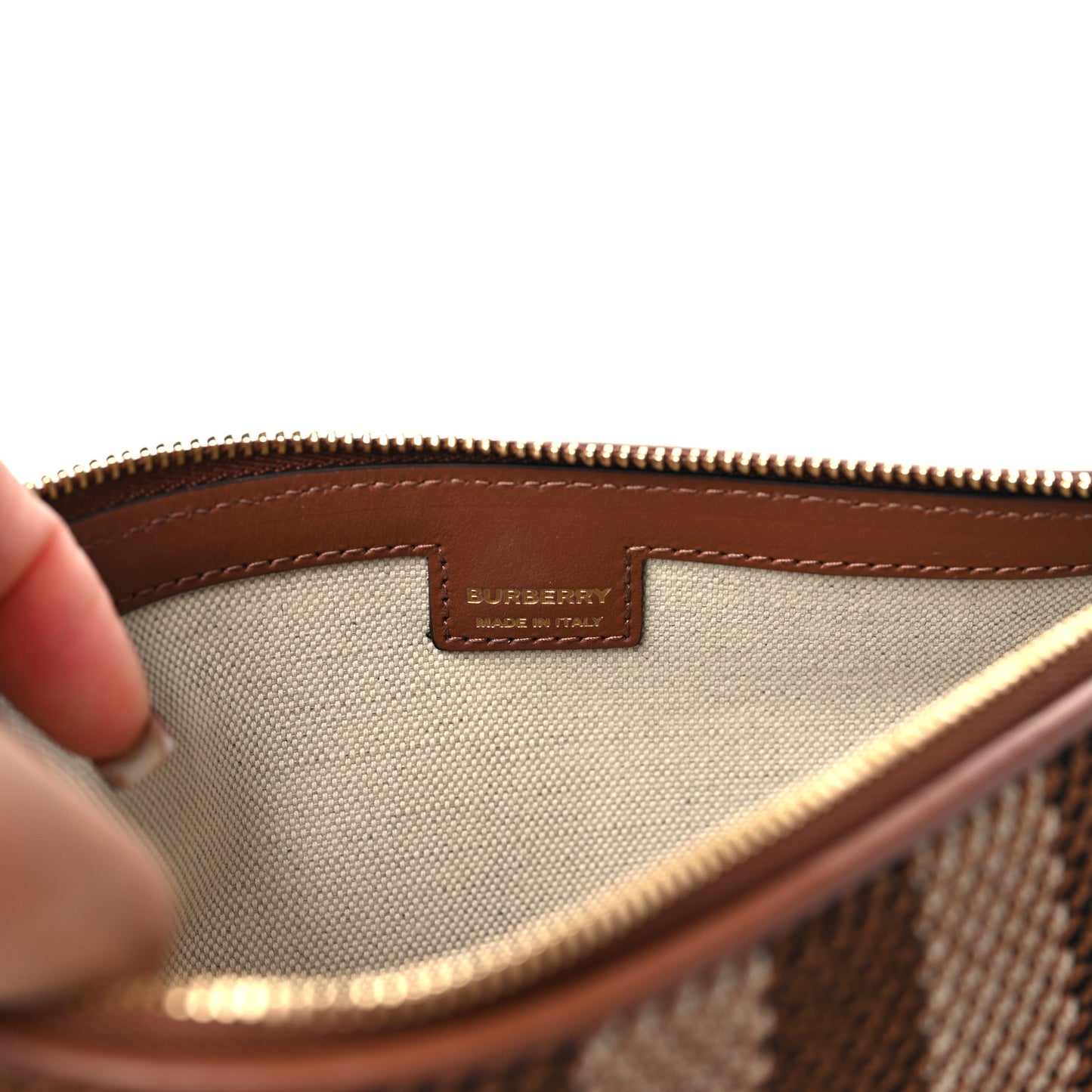 Canvas Calfskin Check Knitted Small Olympia Birch Brown