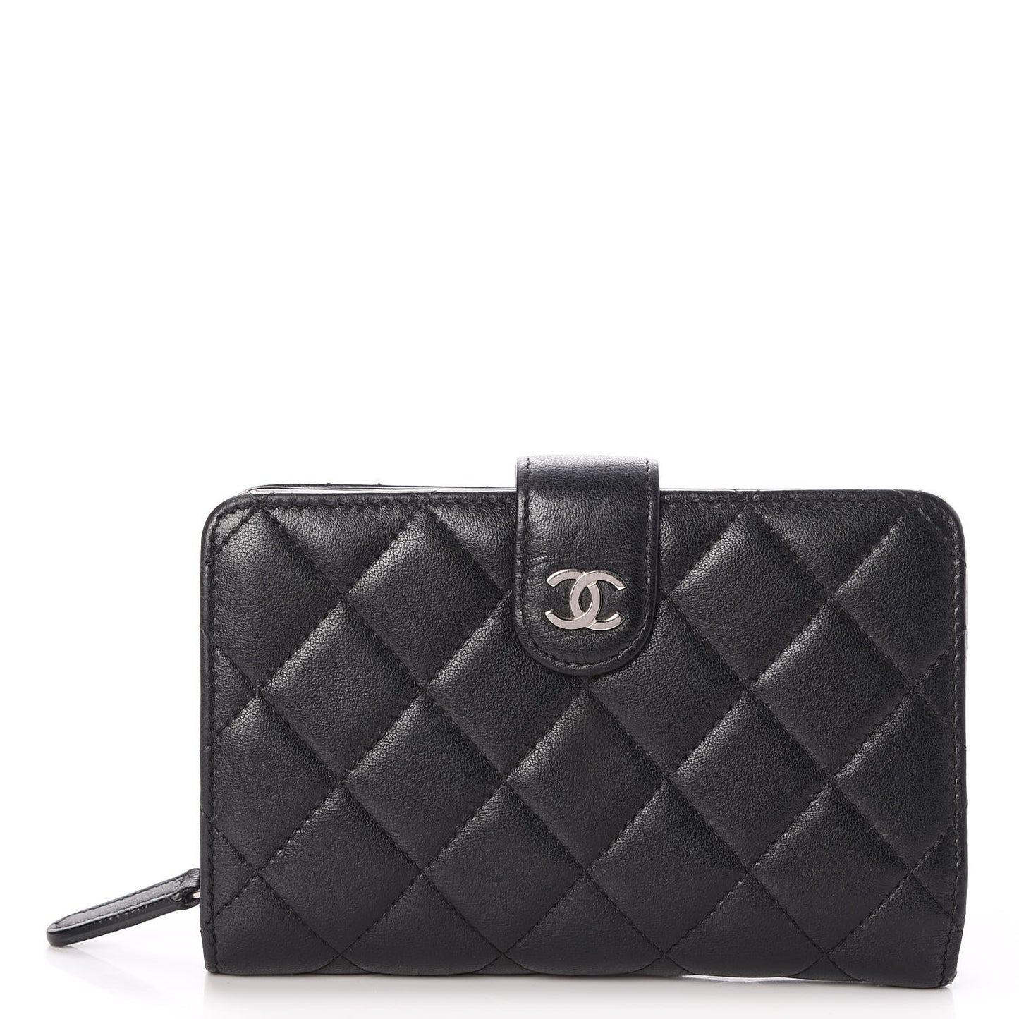 Lambskin Quilted Zipped Pocket Wallet Black