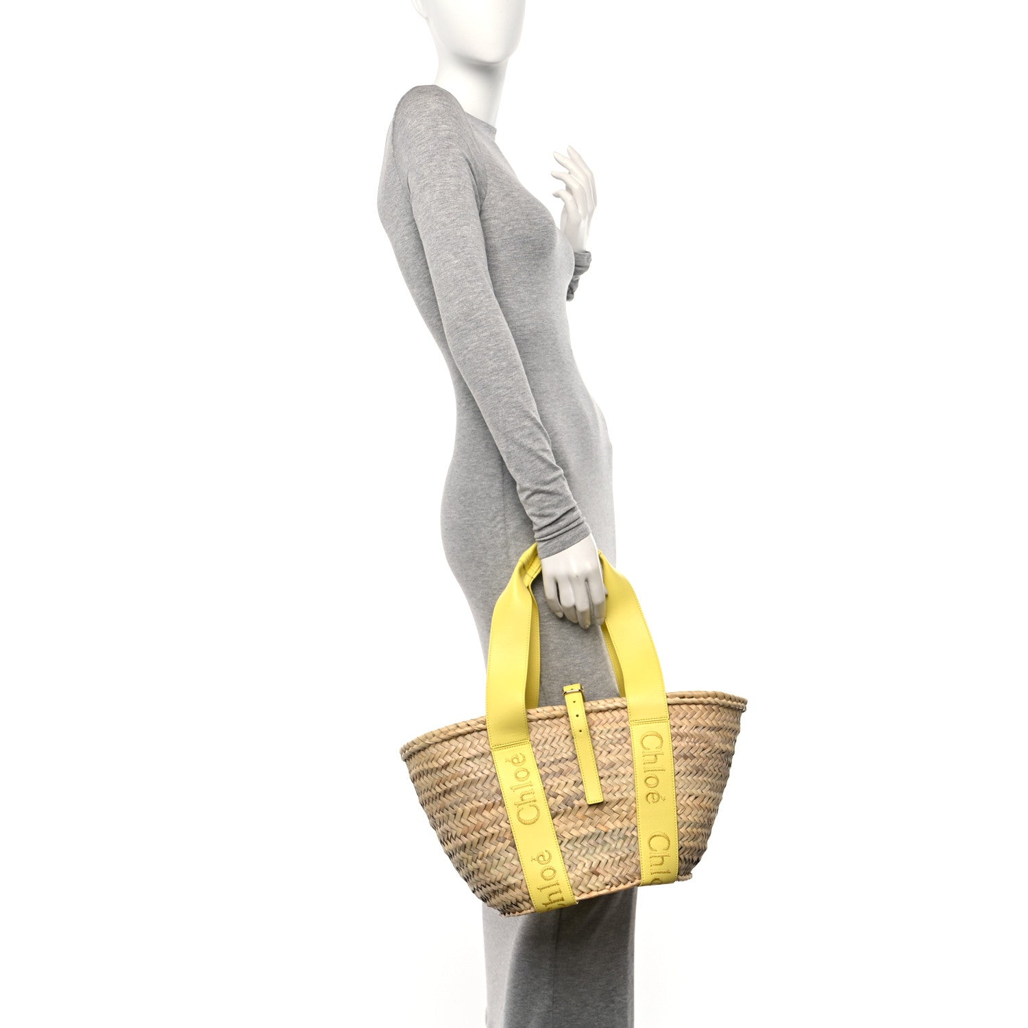 Chloe Raffia Smooth Calfskin Medium Sense Basket Daffodil Yellow 2 of 10